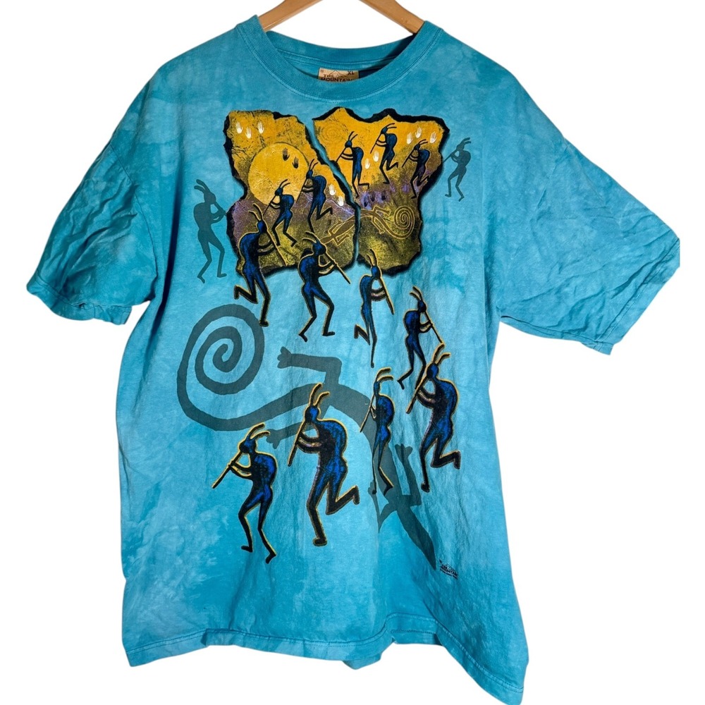 Vintage The Mountain Men's 1999 Leather Tag Kokopelli Native T Shirt Blue XL